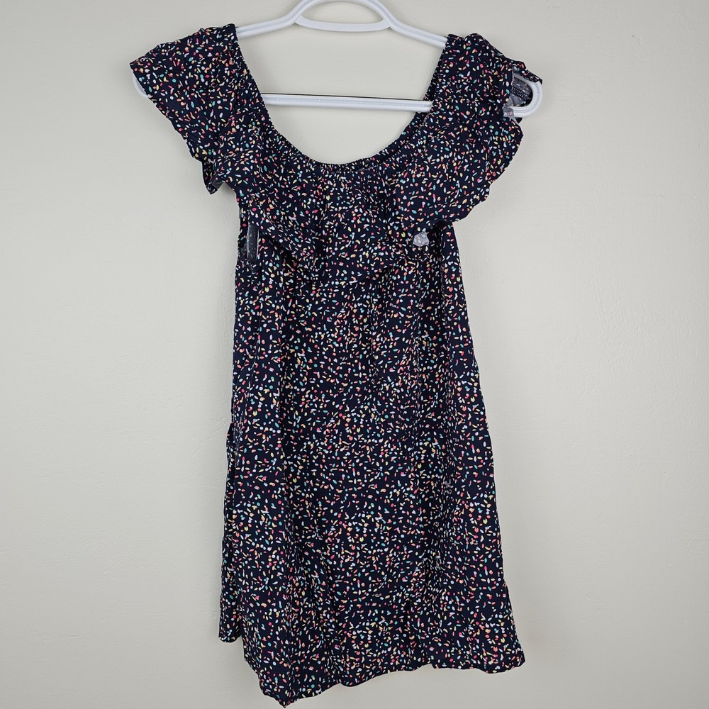 Gap Kids Dress Girls XXL Navy Blue Sprinkles Ruffle Off Shoulder Rayon Blouse
